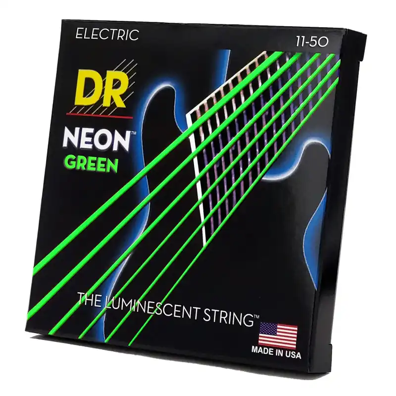 In Demand 6-Pack DR Strings NGE-11 Coated Heavy Electric Guitar Strings, 11-50, Neon Green