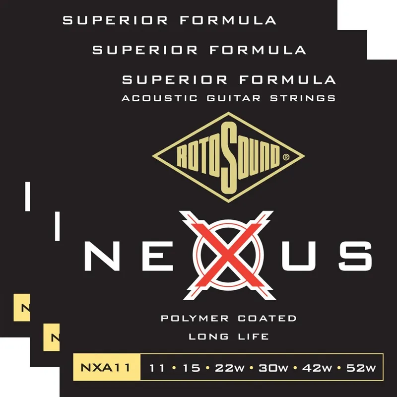 3-Pack Rotosound NXA11 Nexus Acoustic Clear Coated Phosphor Bronze Guitar Strings, 11-52 Best Price