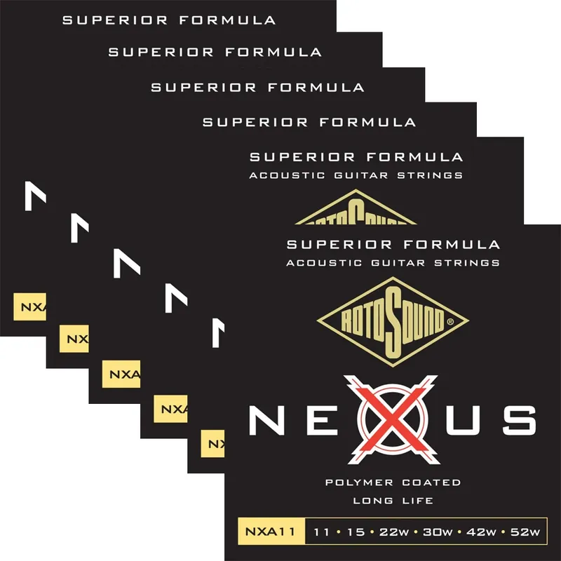 6-Pack Rotosound NXA11 Nexus Acoustic Clear Coated Phosphor Bronze Guitar Strings, 11-52 Free Delivery