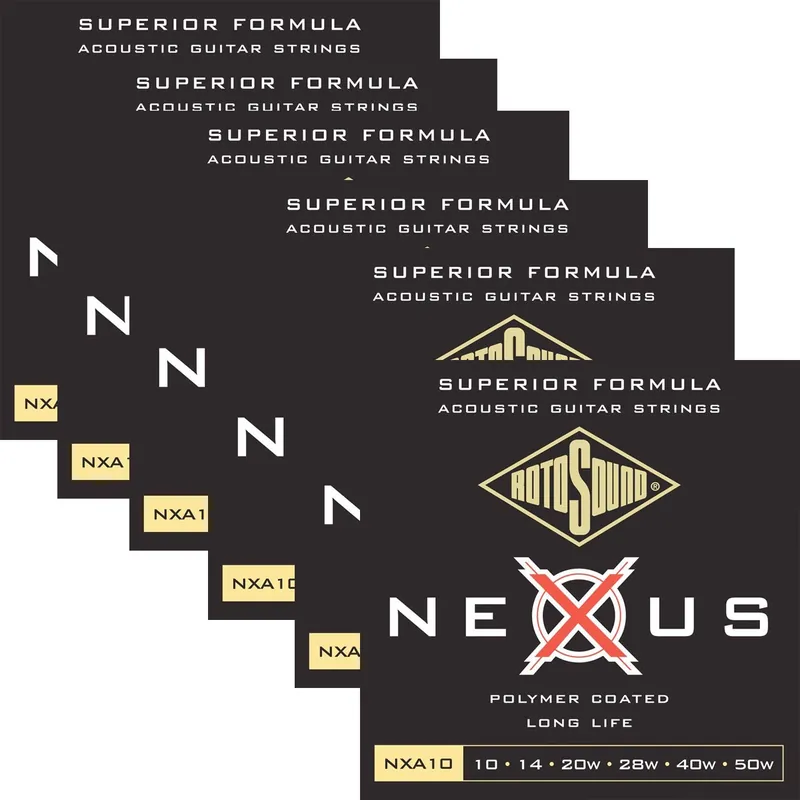 New Release 6-Pack Rotosound NXA10 Nexus Acoustic Clear Coated Phosphor Bronze Guitar Strings, 10-50