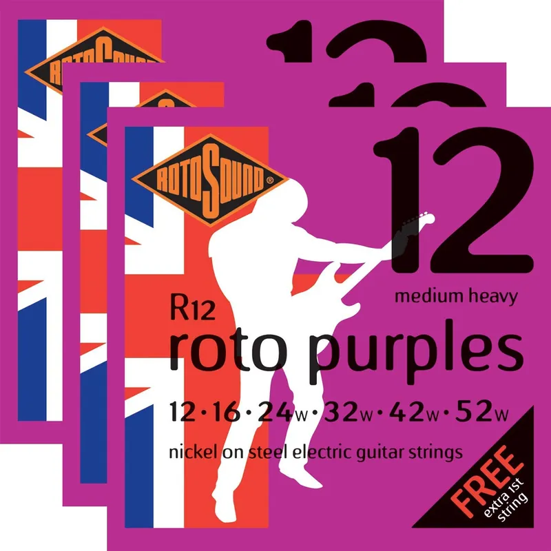 3-Pack Rotosound Roto Purples R12 Nickel on Steel Electric Guitar Strings, Wound G, 12-52 Fast Shipping
