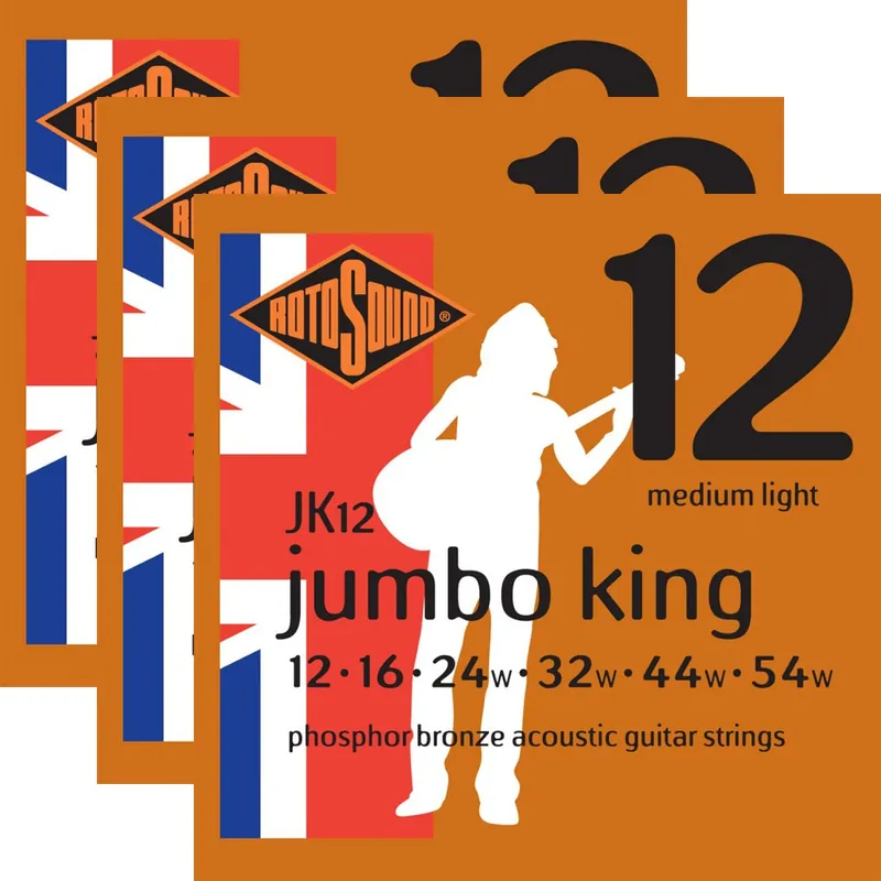 3-Pack Rotosound JK12 Jumbo King 92/8 Bronze Acoustic Guitar Strings, 12-54 Factory Price