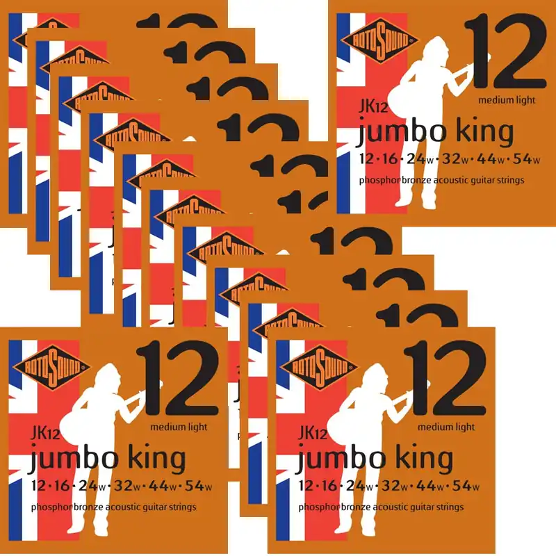12-Pack Rotosound JK12 Jumbo King 92/8 Bronze Acoustic Guitar Strings, 12-54 Fan Favorite
