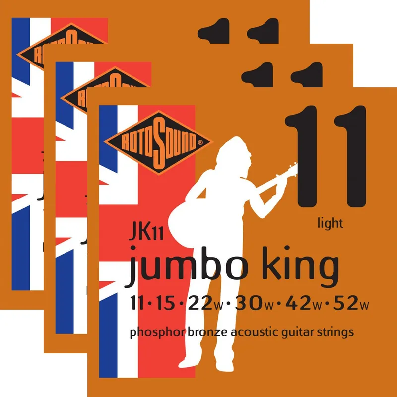 Direct From Manufacturer 3-Pack Rotosound JK11 Jumbo King 92/8 Bronze Acoustic Guitar Strings, 11-52