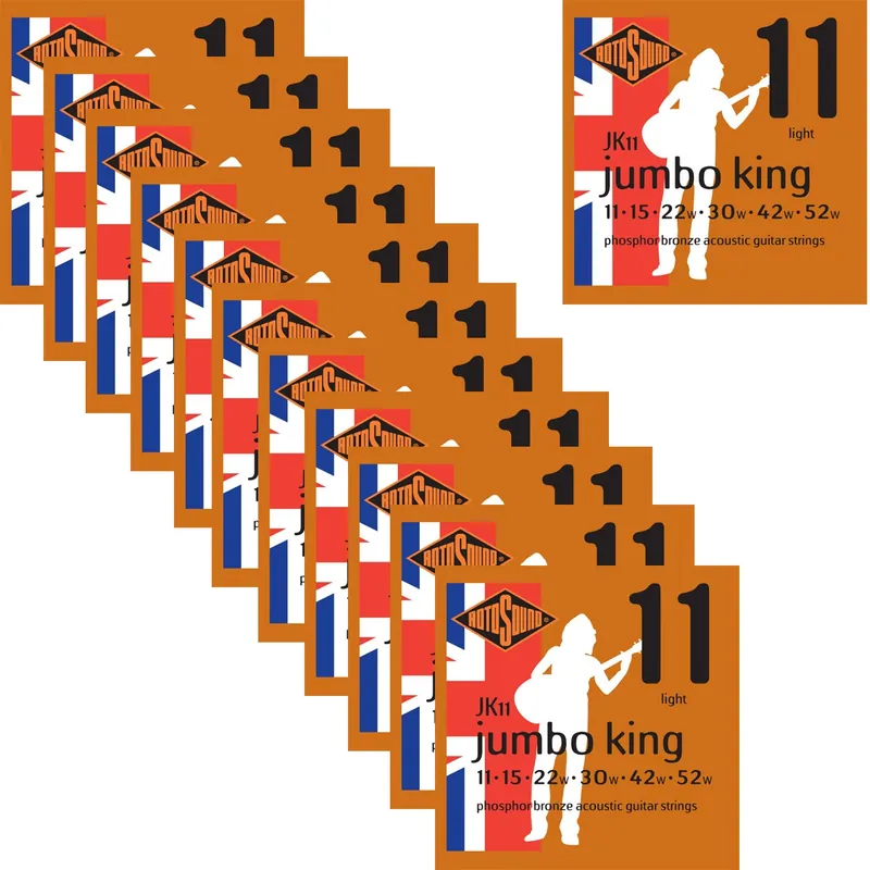 12-Pack Rotosound JK11 Jumbo King 92/8 Bronze Acoustic Guitar Strings, 11-52 Certified