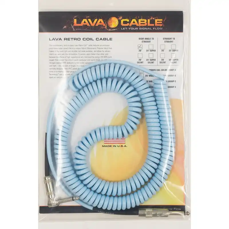 Lava Cable LCRCRCB Retro Coil Angled-Straight Guitar Bass Cable, 20', C-Blue In Demand