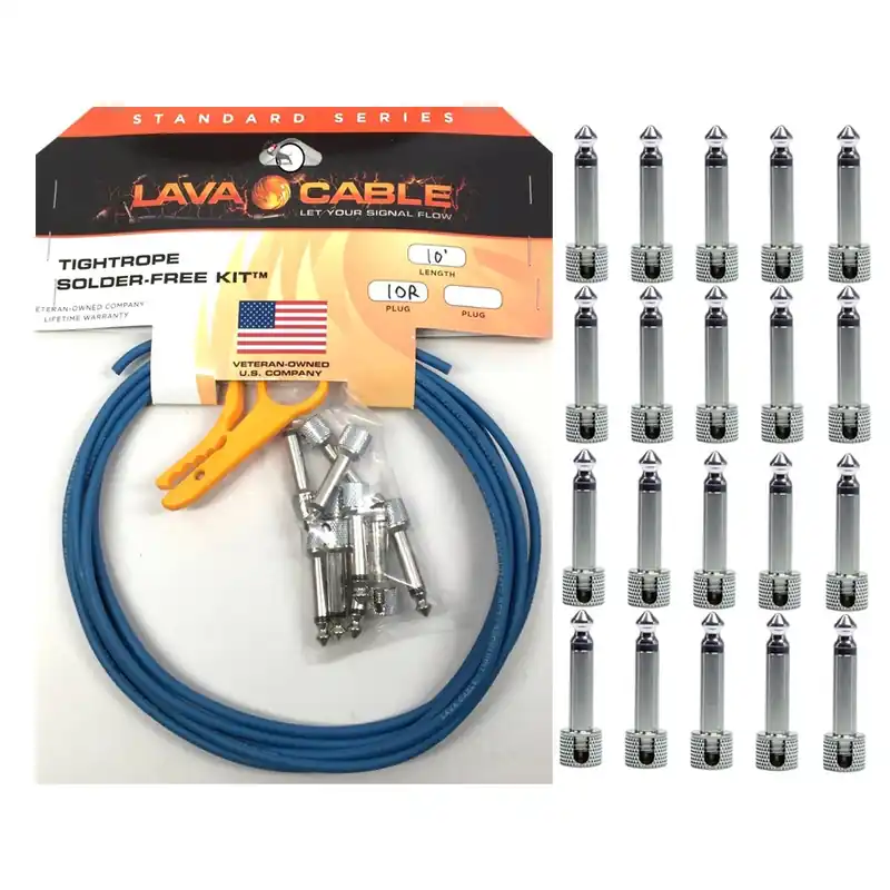 Lava TightRope Solderless Guitar Pedal Board Kit, 10' Cable, Blue w/ 30 Plugs Certified