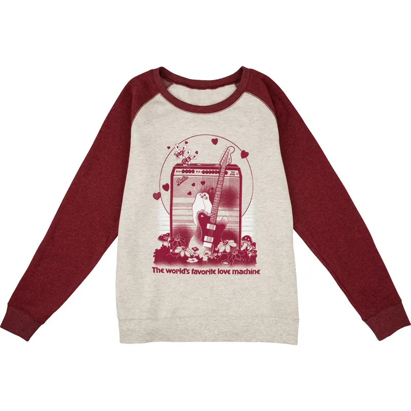 Fender Women's Love Sweatshirt, Oatmeal and Maroon, XL Extra Large Cheap