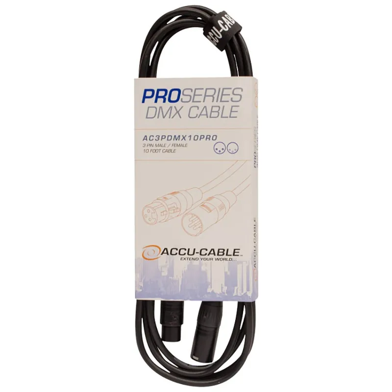 Limited Time ADJ American DJ AC3PDMX10PRO Accu-Cable Pro Series 10' DMX Cable, 3-Pin
