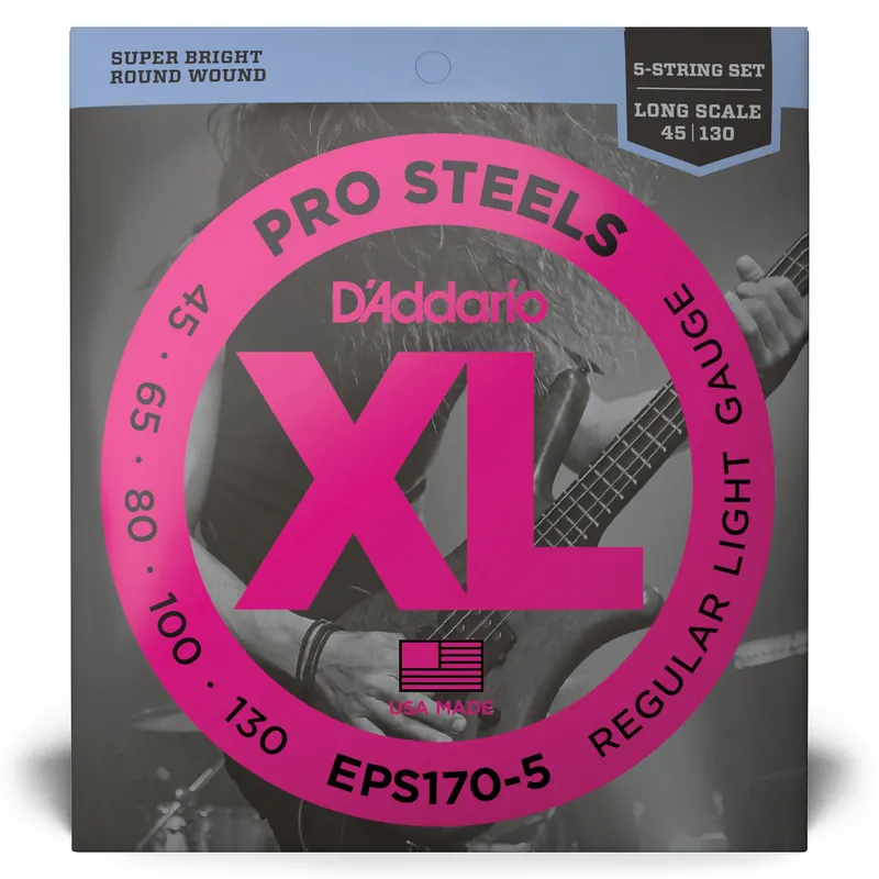 One Day Deal 5-Pack D'Addario EPS170-5 5-String Bass Guitar String Set, Light Gauge, Long Scale, 45-130