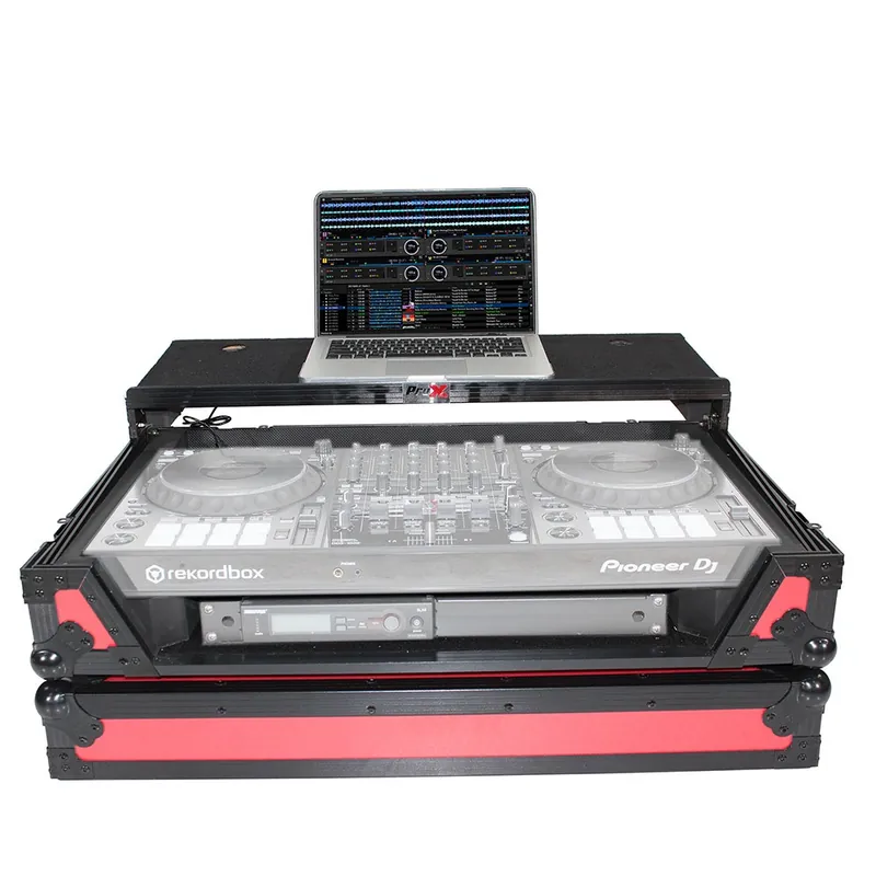 ProX XS-DDJ1000WLTRB Flight Case for Pioneer DDJ1000 & DDJ1000SRT Digital Controller w/ Laptop Shelf and Wheels, Black on Red Final Sale