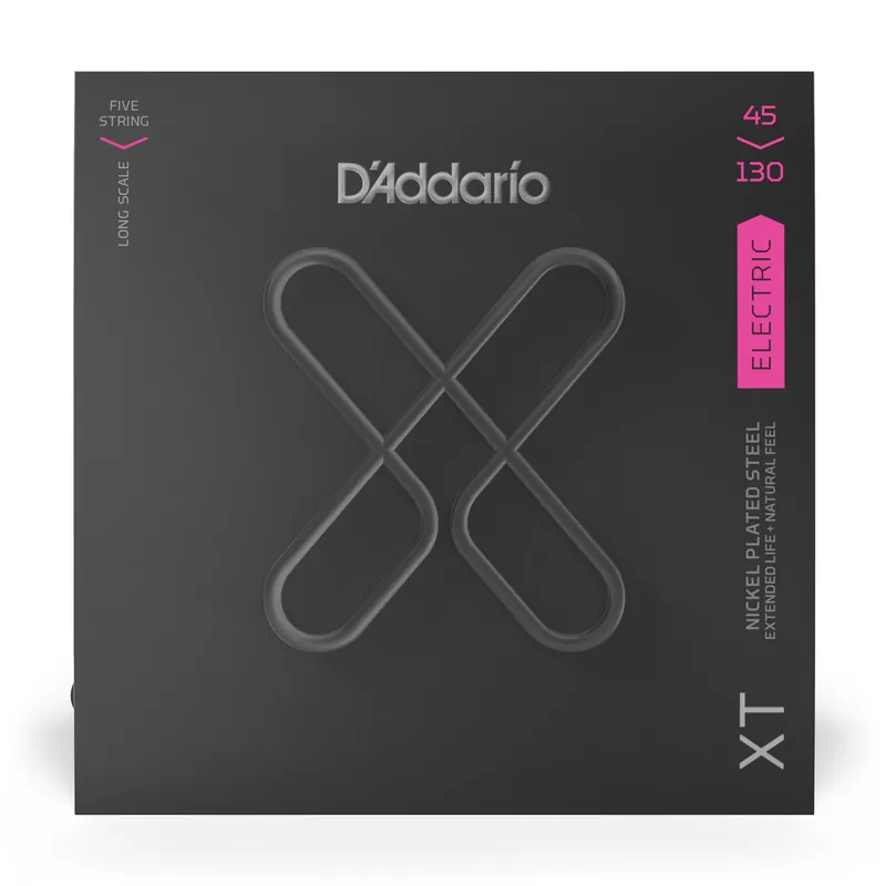 D'Addario XTB45130 XT Series Bass Guitar Strings, 5-String, Long Scale, 45-130 In Demand