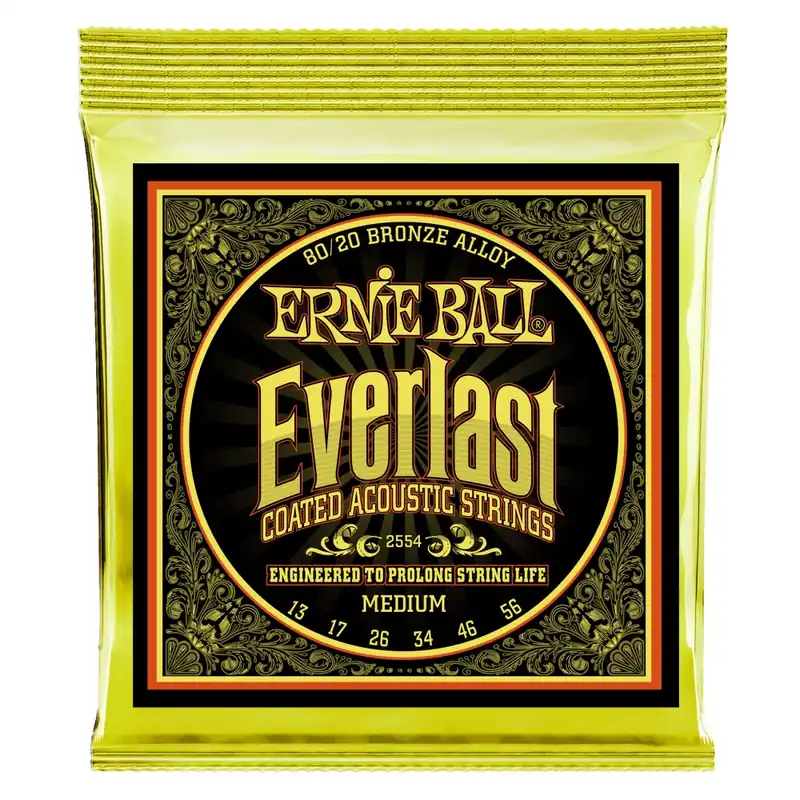 Ernie Ball 2554 Everlast Coated 80/20 Bronze Acoustic Guitar Strings, Medium, 13-56 Today Only