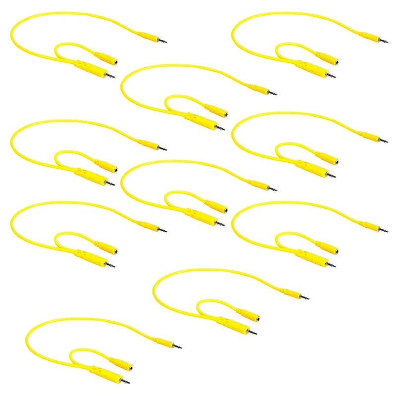 Hosa CMM-545Y 3.5 mm TS with 3.5 mm TSF Pigtail to 3.5 mm TS Hopscotch Patch Cables, 18in, 10-Pc Fresh Stock