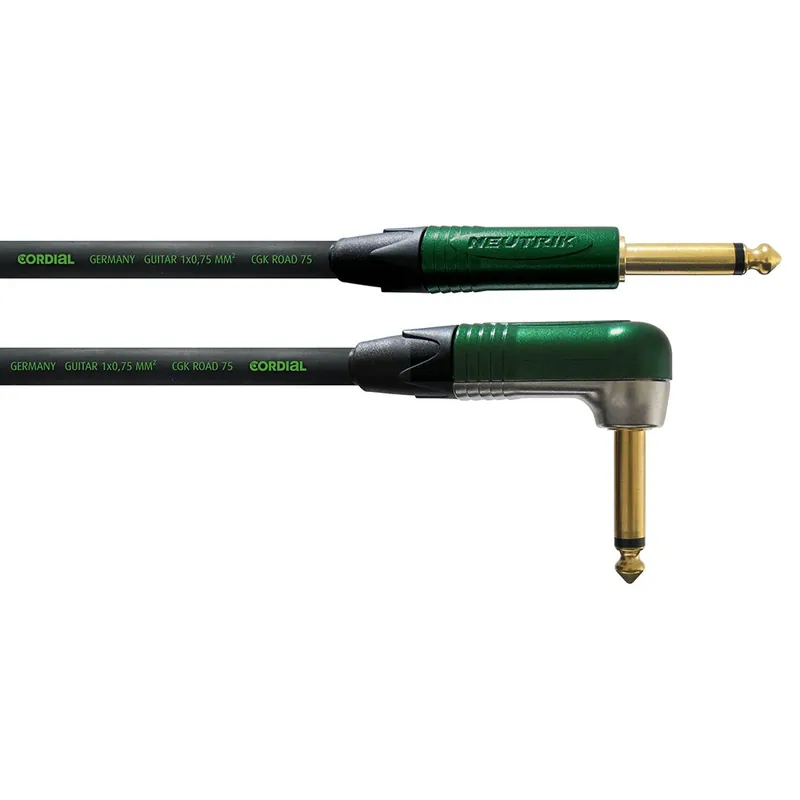 Limited Offer Cordial Cables CRI 6 PR Encore 1/4TS - 1/4TS Right-angle High Copper Instrument Cable, 20ft, Black