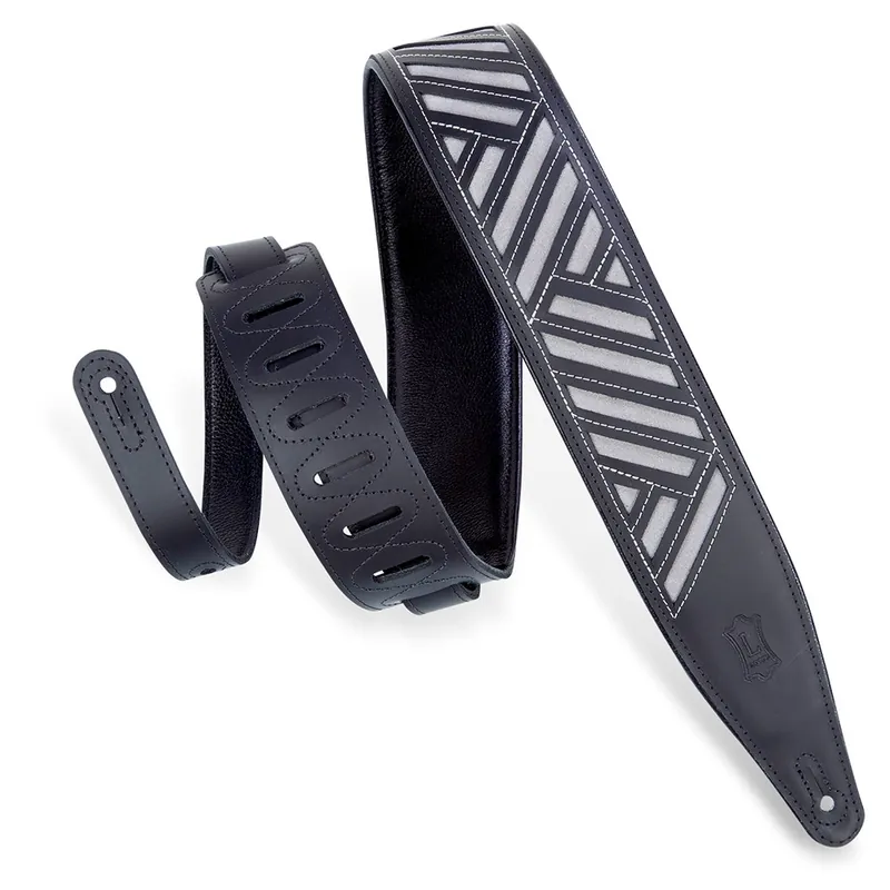 Top Pick Levy's Leathers MC317DCO-BLK-GRY Deluxe Series Diamond Cut Out Guitar Strap