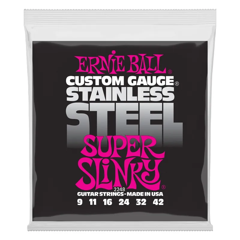 Ernie Ball 2248 Stainless Steel Super Slinky Electric Guitar Strings, 9-42 Must Have