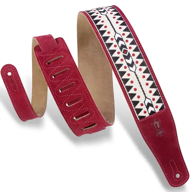 Levy's Leathers MSJ26-BRG Print Series Embellish Suede Guitar Strap, Burgandy Fan Favorite