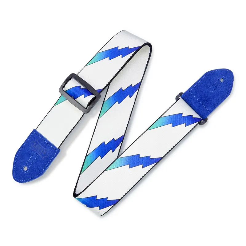 Money Back Guarantee Levy's Leathers MPRB2-003 Print Series Rainbolt Guitar Strap, Blue & White