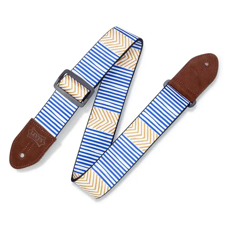 Free Returns Levy's Leathers MP2TC-002 Print Series, Tribal Chevron Guitar Strap, Blue & Gold