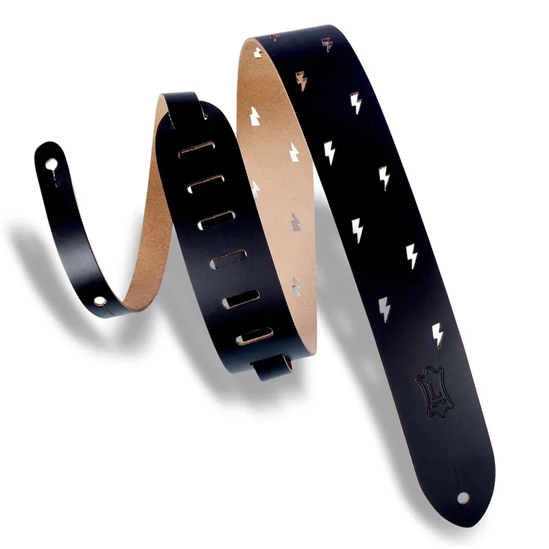 Levy's M12LBC-BLK Classics Series Lightning Bolt Punch Out Guitar Strap Worldwide Shipping