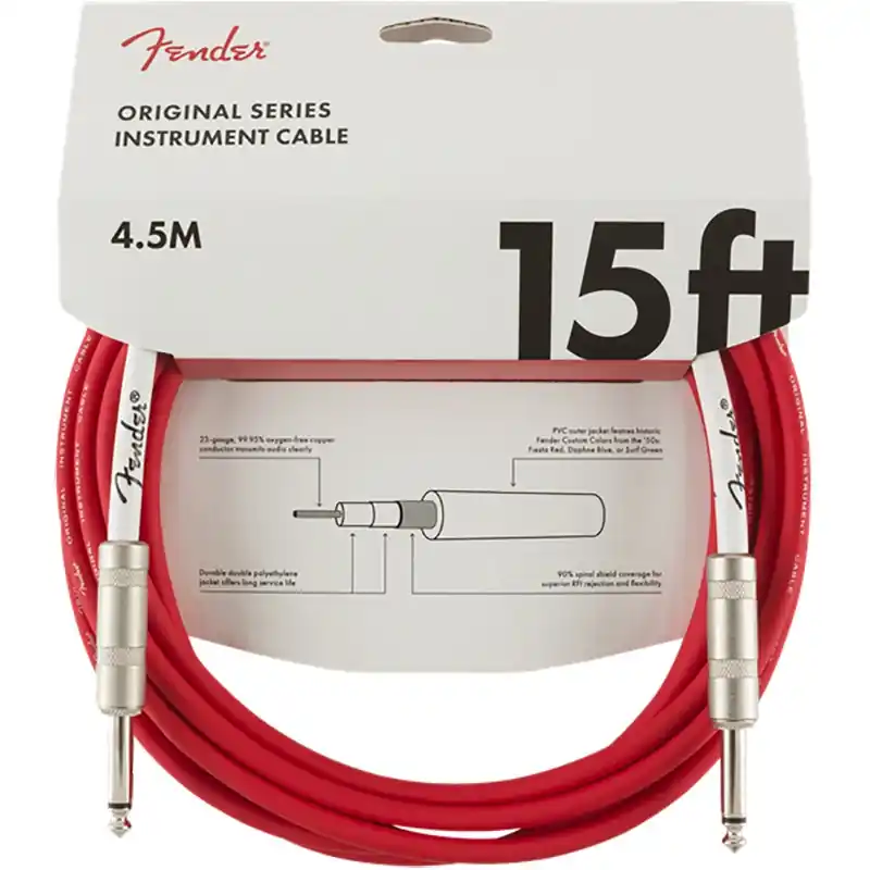 Fender Original Series Instrument Guitar Bass Cable, 15', Fiesta Red Handmade