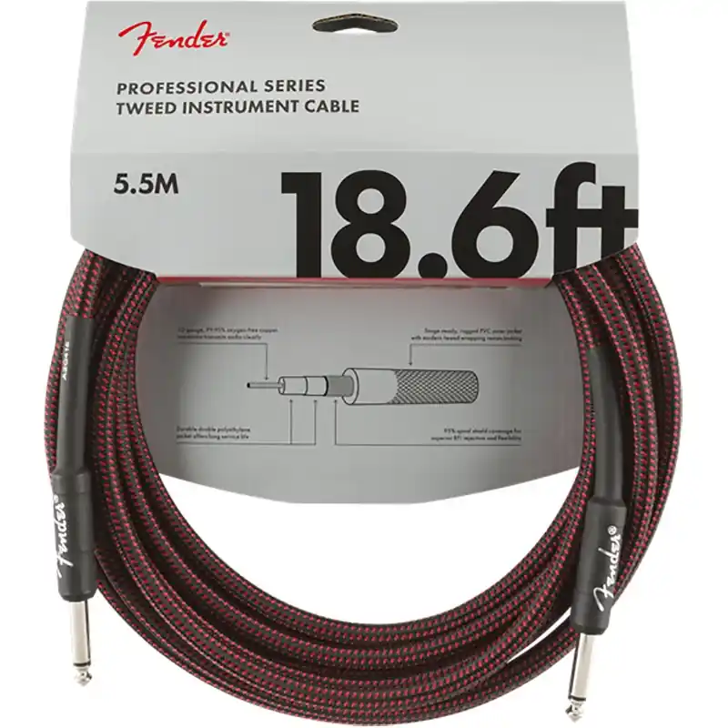 Fender Professional Series Instrument Guitar Bass Cable, 18.6', Red Tweed Time-Limited