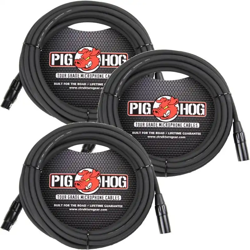Direct From Factory Strukture Pig Hog 20' Lifetime Guarantee Rubber XLR Microphone Cables 3-Pack