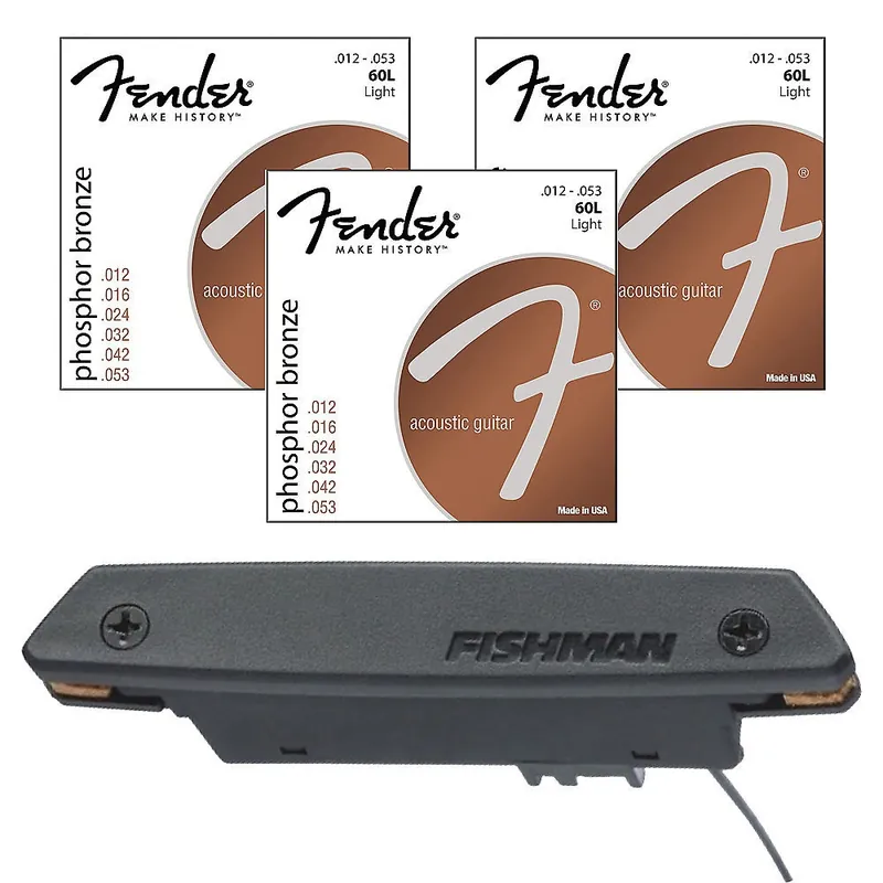Free Returns Fishman Rare Earth Single Coil Pickup with Fender 60L Light Guitar Strings