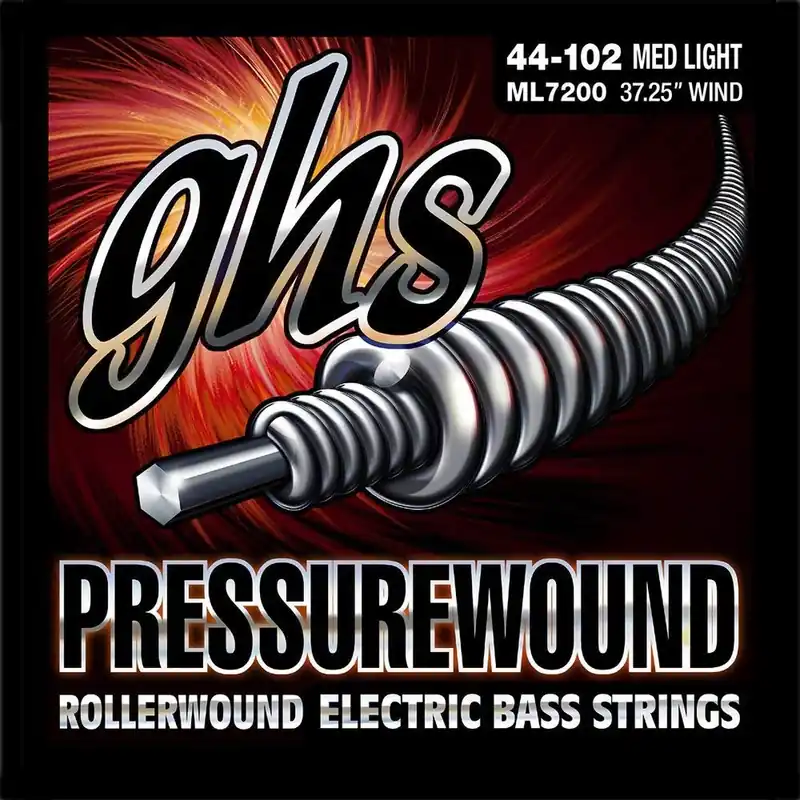 GHS ML7200 Pressurewound Rollerwound Electric Bass Strings, Medium Light (44-102) Last Chance