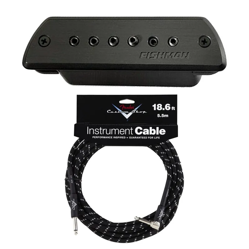 Bargain Fishman Blackstack Acoustic Soundhole Pickup with Fender FG186BSL Guitar Cable