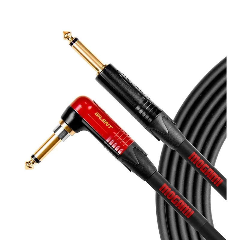 Mogami OD GTR-12 SILENT R Overdrive Instrument Cable, Gold 1/4TS Right-Angle silentPLUG to Straight - 12 ft Grab Now