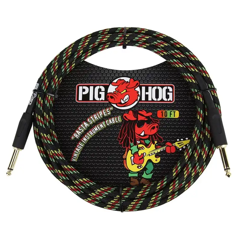Pig Hog PCH10RA Vintage Series Instrument Cable, 1/4TS to Same, Rasta Stripes - 10 ft Best Price