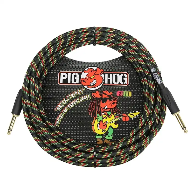 Pig Hog PCH20RA Vintage Series Instrument Cable, 1/4TS to Same, Rasta Stripes - 20 ft Mega Sale