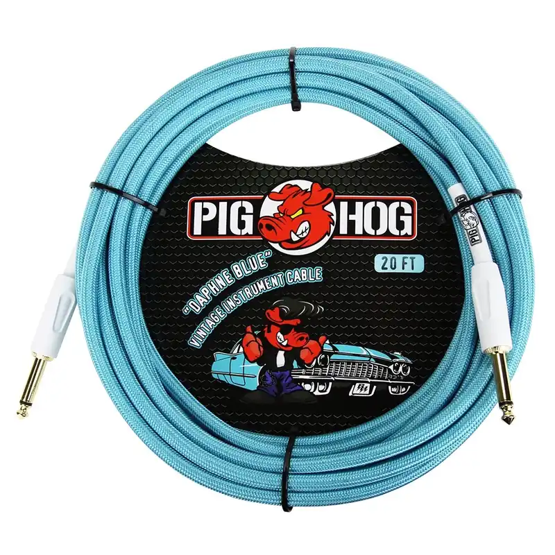 Original Pig Hog PCH20DB Vintage Series Instrument Cable, 1/4TS to Same, Daphne Blue - 20 ft