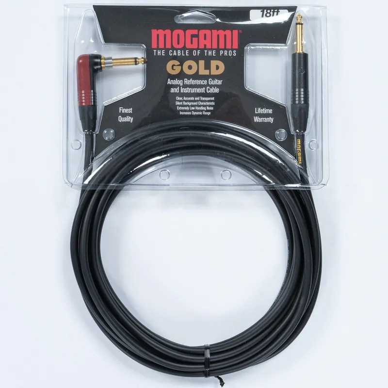 One Day Deal Mogami Gold Instrument Silent R Guitar Cable, Right Angle to Straight, 18-Foot