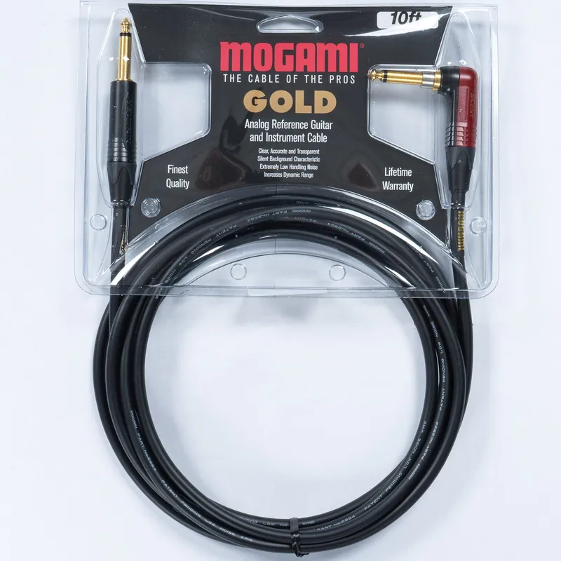 Mogami Gold Instrument Silent R Guitar Cable, Right Angle to Straight, 10-Foot Direct From Manufacturer
