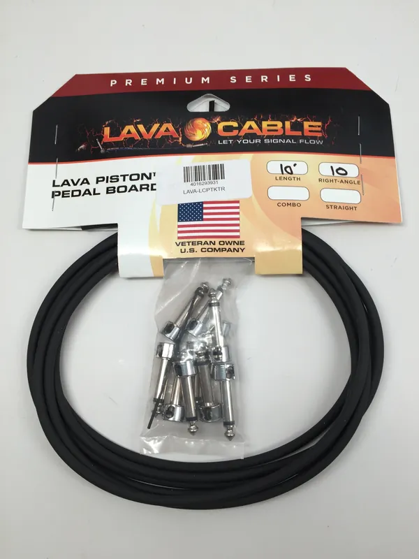 Premium Lava Cable LCPTKTR Piston Pedal Board Solder-Free Cable Kit, 10 Right-Angle Plugs, 10 ft - Black