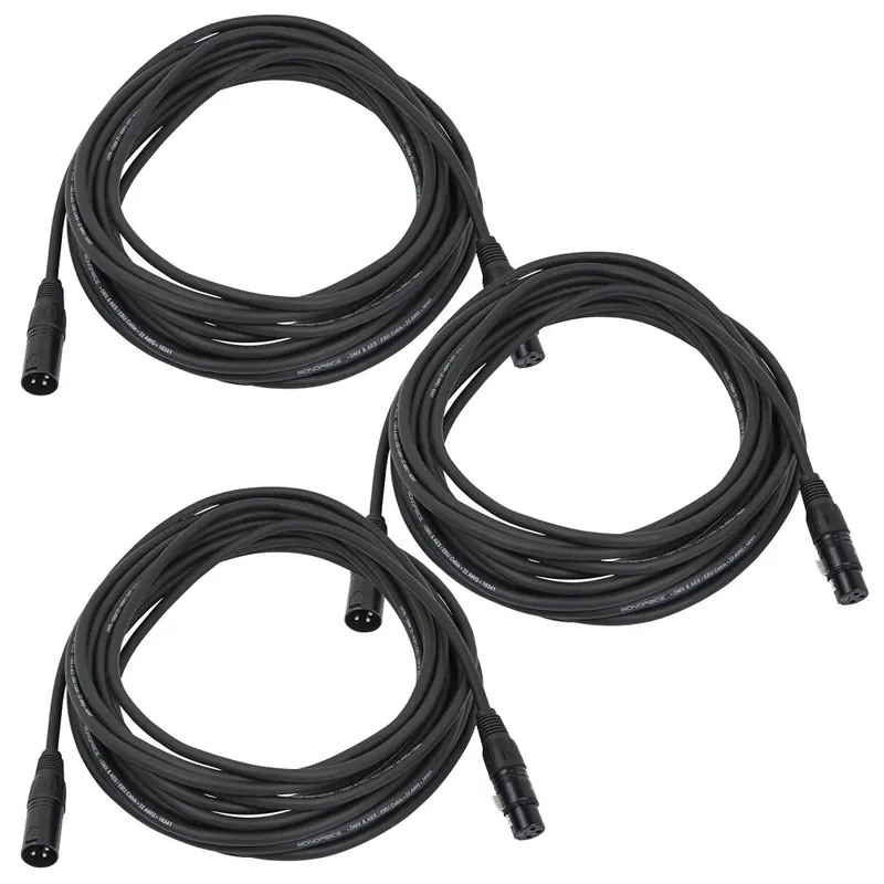 3-Pack of Monoprice 601606 6 Meter (20ft) 3-pin DMX Lighting & AES/EBU Cables High Quality