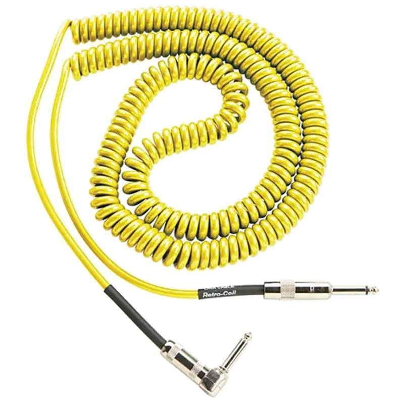 Lava Cable LCRCRY Retro Coil 20' Right-Angle to Straight Instrument Cable - Yellow Professional Grade