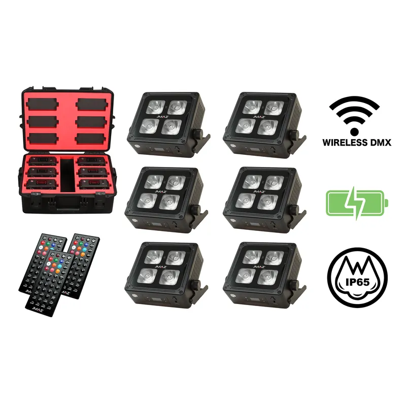 JMAZ Lighting MAD PAR 4IP 6PK 60W RGBWA+UV LED Battery-Powered Outdoor Uplight Kit Express Delivery