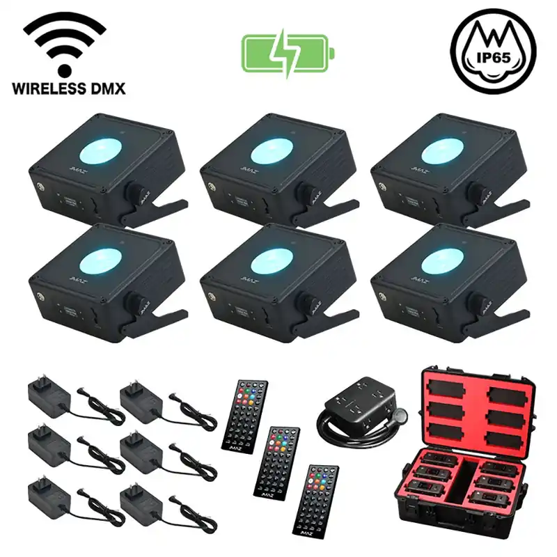 Editor’s Pick JMAZ Lighting MAD PAR PUCK 6PK 20W RGBAL+C LED Battery-Powered Outdoor Uplight Kit