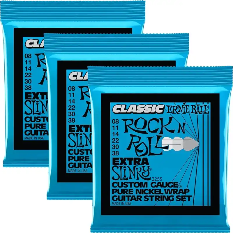 While Supplies Last 3 Sets of Ernie Ball 2255 Classic Pure Nickel Extra Slinky Electric Guitar Strings (8-38)