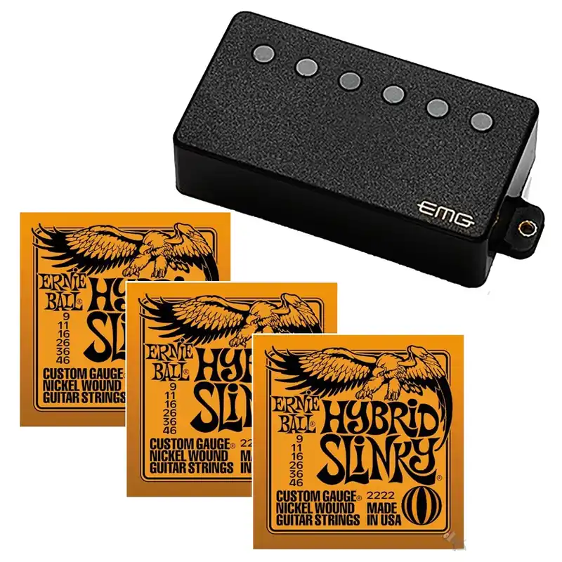 EMG 66 Humbucking Active Guitar Pickup (Black) & 3 FREE Sets of Ernie Ball 2222 Strings Special Discount