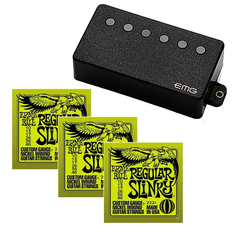 Warranty Included EMG 66 Humbucking Active Guitar Pickup (Black) & 3 FREE Sets of Ernie Ball 2221 Strings