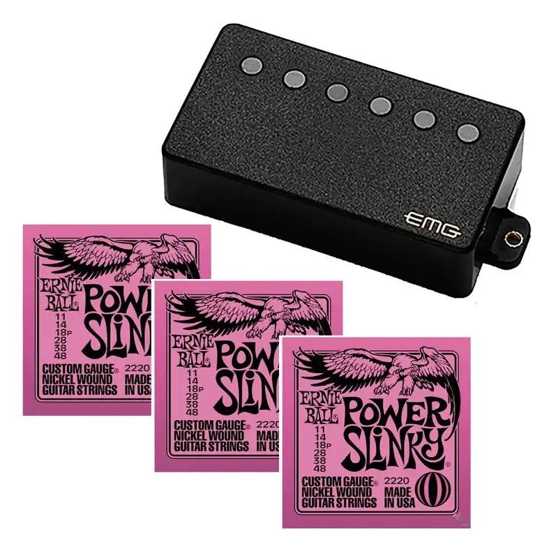 EMG 66 Humbucking Active Guitar Pickup (Black) & 3 FREE Sets of Ernie Ball 2220 Strings Exclusive Offer