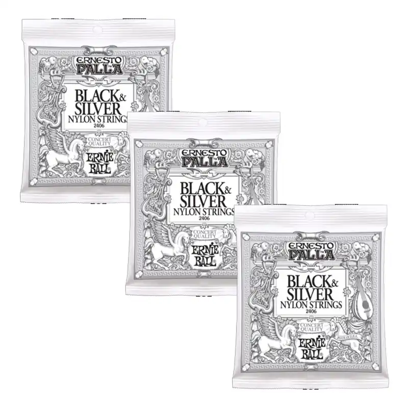 Direct From Manufacturer 3-Sets of Ernie Ball 2406 Ernesto Palla Nylon Classical Black and Silver Medium Guitar Strings (28-42)