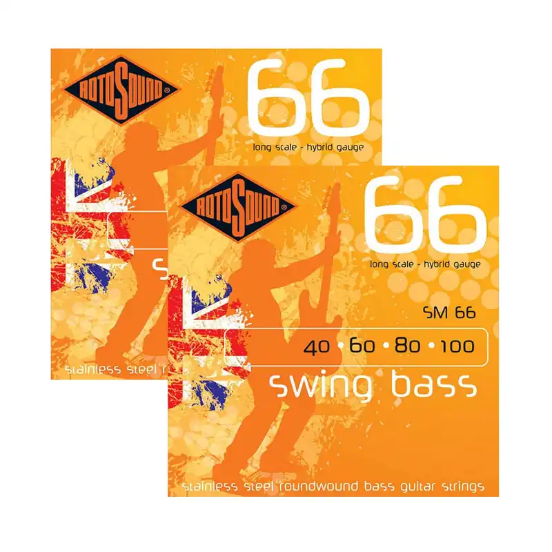 2-Pack of Rotosound SM66 Swing Bass 66 Stainless Steel Hybrid Bass Guitar Strings 40-100 Handmade