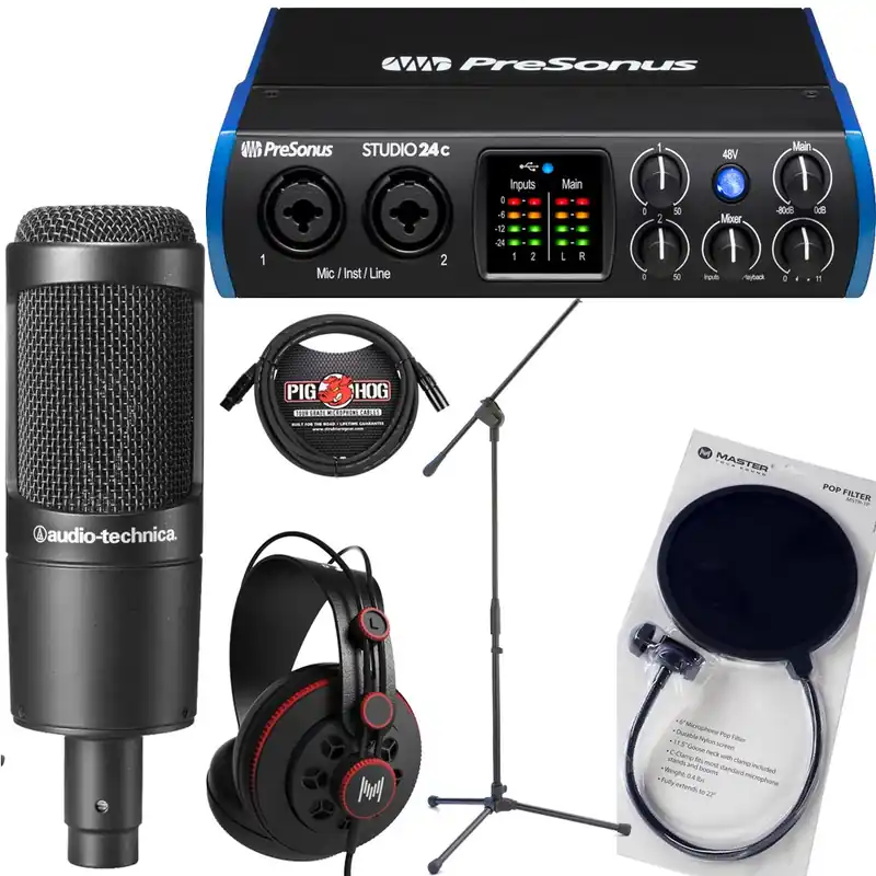 Low Price PreSonus Studio 24C -24 Bit 192 kHz, Audio/MIDI Interface+ Audio Technica AT-2035 Mic Recording Bundle