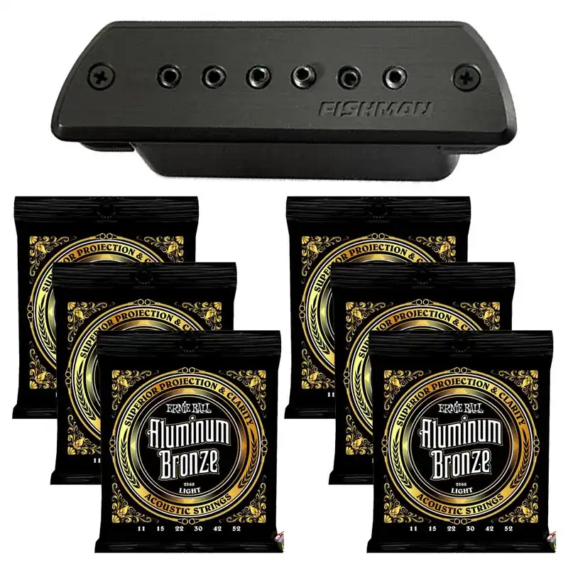 Premium Fishman Blackstack Acoustic Soundhole Pickup with EB 2568 Light Guitar Strings